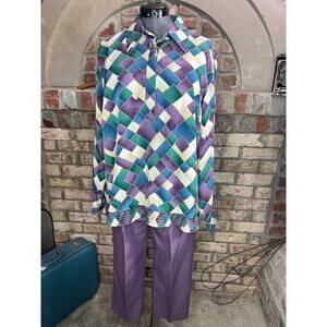 pant set top pants geometric purple blue green